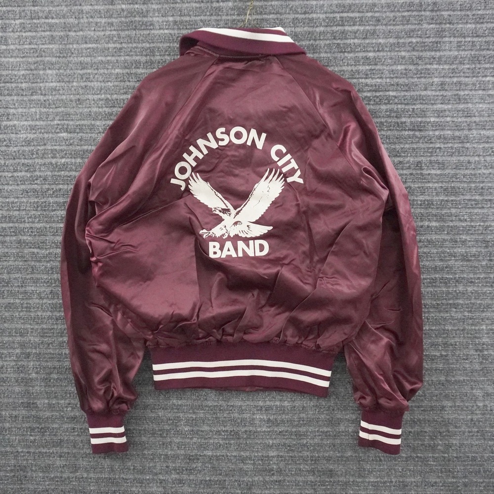 Vintage 80s Howe Athletic Apparel Bomber Jacket L Burgundy Johnson City Band